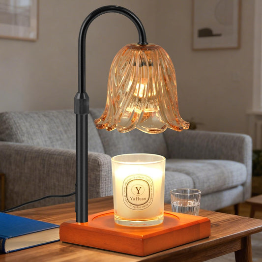 GODONLIF Flower Candle Warmer Lamp with Timer, Gold Electric Candle Lamp | Dimmable Vintage Wax Melt Warmer with 2 Bulbs, Fall Decor for Home Bedroom Living Room Halloween Decorations Gifts for Women