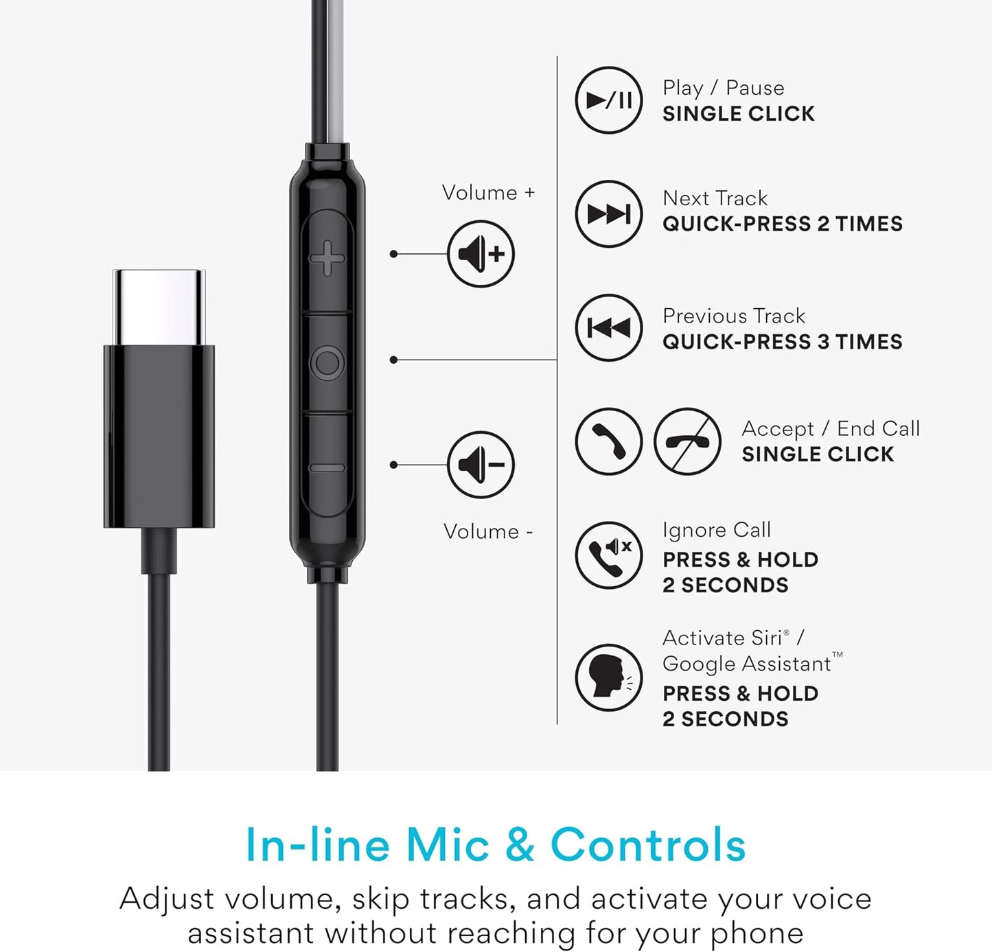 MEE audio SleepTones USB-C Wired Sleep Earbuds for Side Sleepers with Lightweight Low-Profile Silicone Earpieces, Noise Reduction Sleeping Headphones with Built-in Mic & Volume Controls (USB Type C)