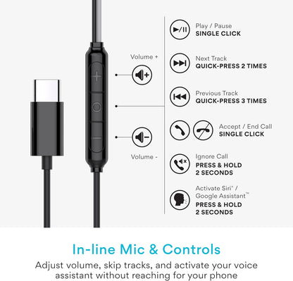 MEE audio SleepTones USB-C Wired Sleep Earbuds for Side Sleepers with Lightweight Low-Profile Silicone Earpieces, Noise Reduction Sleeping Headphones with Built-in Mic & Volume Controls (USB Type C)