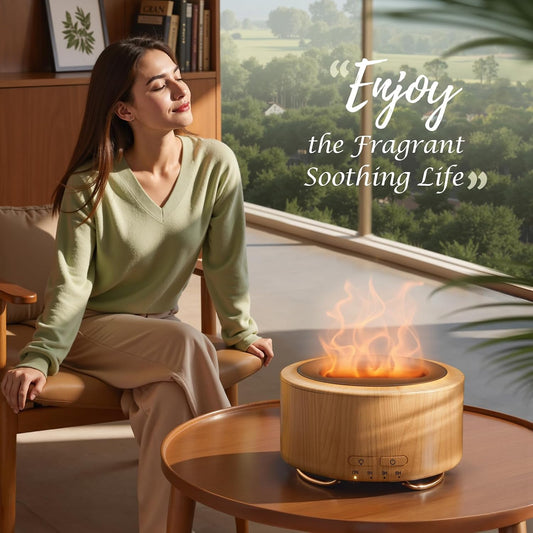 Essential Oil Diffuser for Home: 500ml Fireplace Flame Light