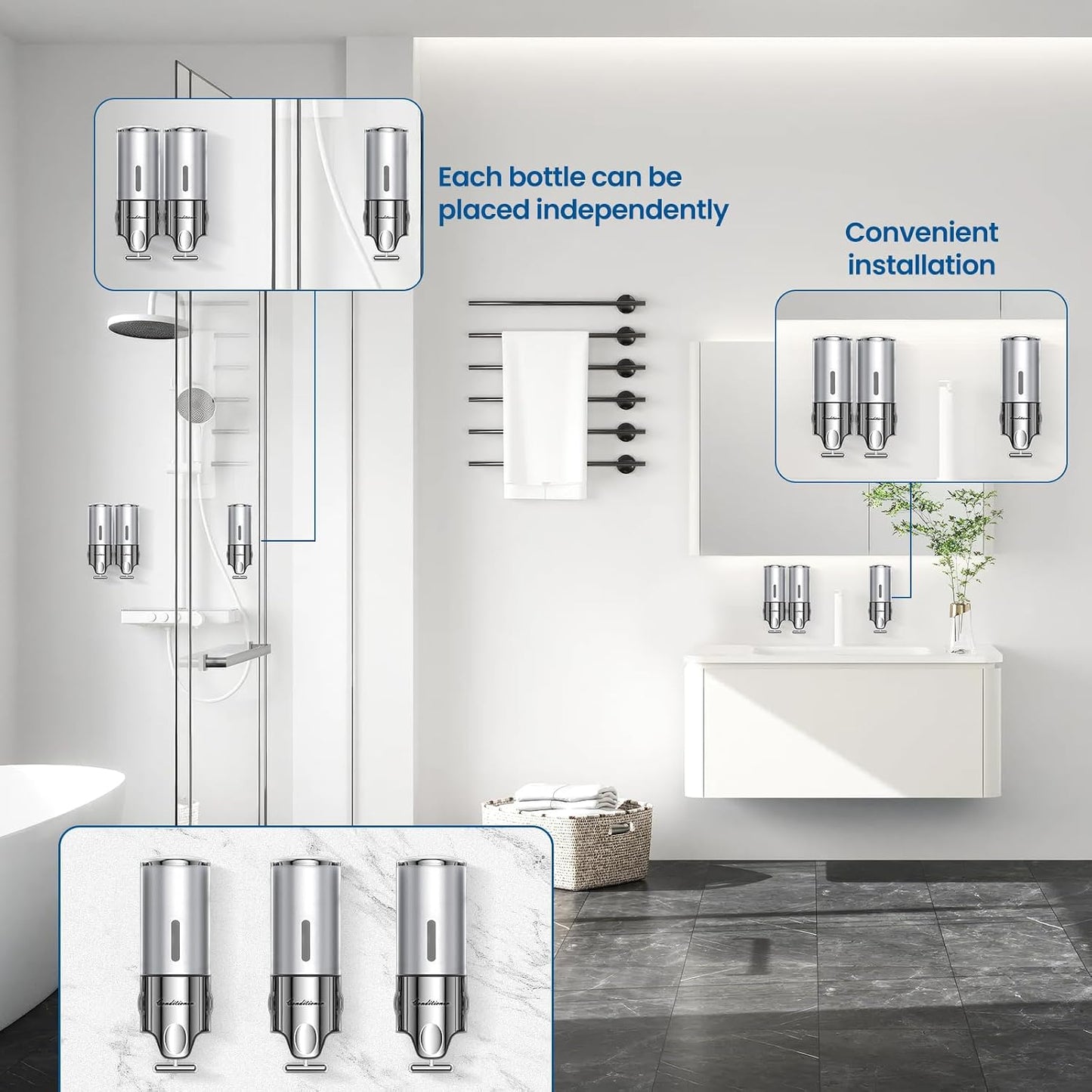 EXIN DECHEN Shampoo and Conditioner Dispenser(Triple x 16.9 oz,Clear) | Easy Installation,Wall-Mounted,Bottle Separable,Large Capacity,Shower Shampoo Conditioner Body Wash Dispenser for Bathroom