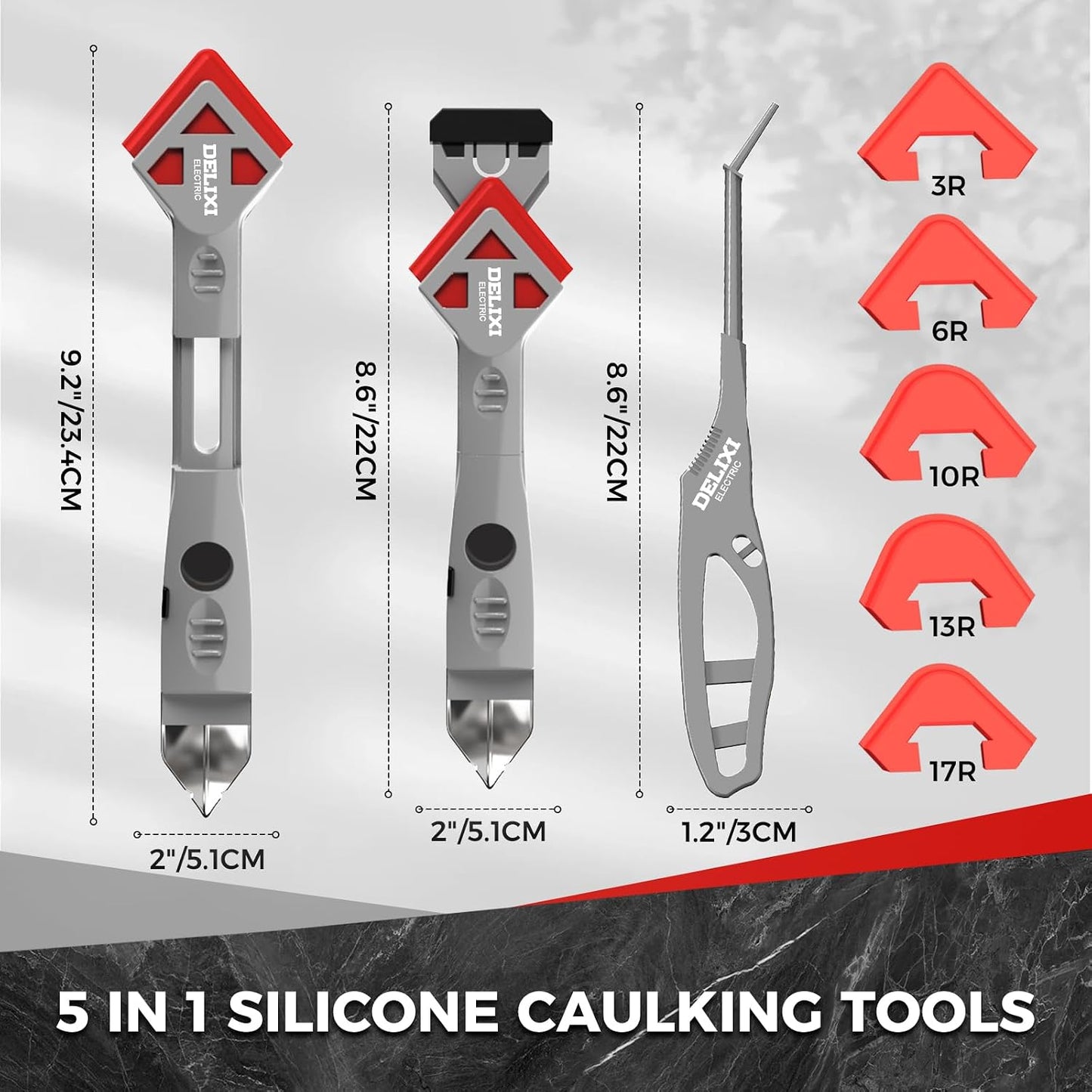 7 in 1 Caulking Tool with 5 Silicone Pads and 10pcs Caulking Tool Kit, Caulk Remover Tool with Replacement Blades and Unclogging Needle, Caulking Removal Tool for Kitchen Bathroom and Window
