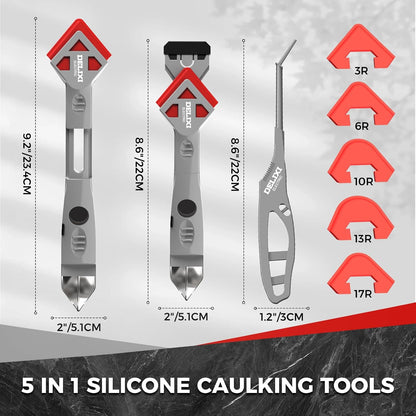 7 in 1 Caulking Tool with 5 Silicone Pads and 10pcs Caulking Tool Kit, Caulk Remover Tool with Replacement Blades and Unclogging Needle, Caulking Removal Tool for Kitchen Bathroom and Window