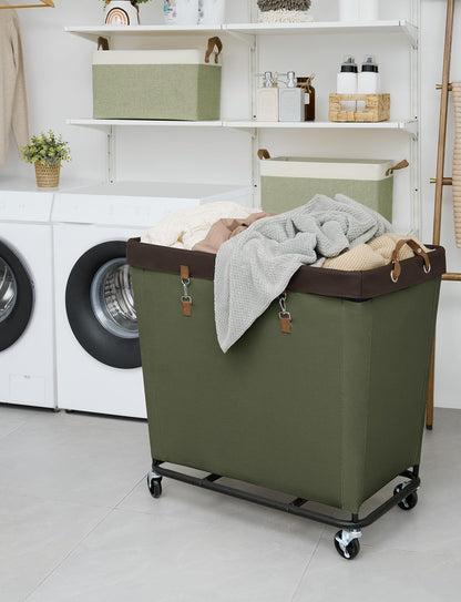 StorageWorks 160L Laundry Basket with Wheels, Rolling Hampers for Clothing | Beige Laundry Basket with Wheels, Metal Frame & Handles, Rolling Hamper for Bedroom, Bathroom, Dorm, Hotel