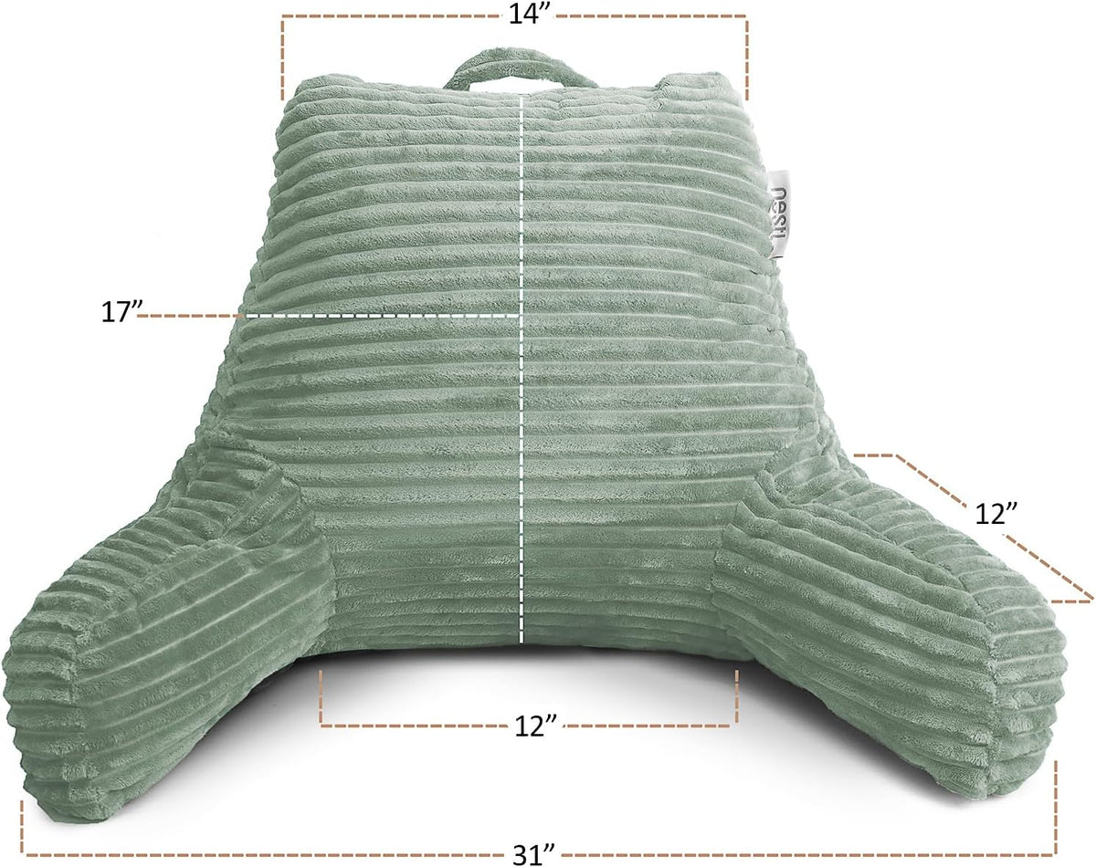 Hearth & Harbor Reading Pillow for Bed Adult – Back Pillow for Sitting in Bed, Standard Bed Pillows for Sitting Up in Bed, Foam Bed Chair Pillow, Stone Blue Bed Rest Pillow