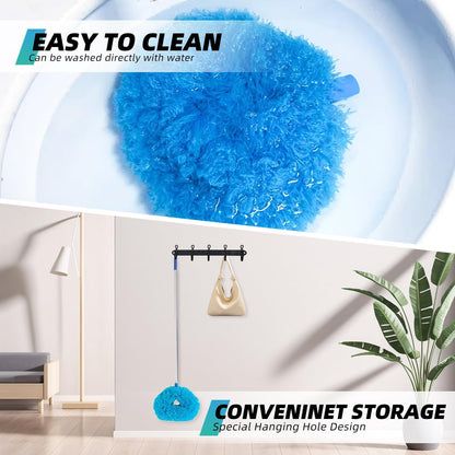 DRQ Ceiling Fan Cleaner Duster with 13-48 in Extension Pole, Blue | Detachable, Washable Microfiber Brush Head Is Reusable for Ceiling Fan Blades, Walls, Bookshelves, Door Tops and Window Tops