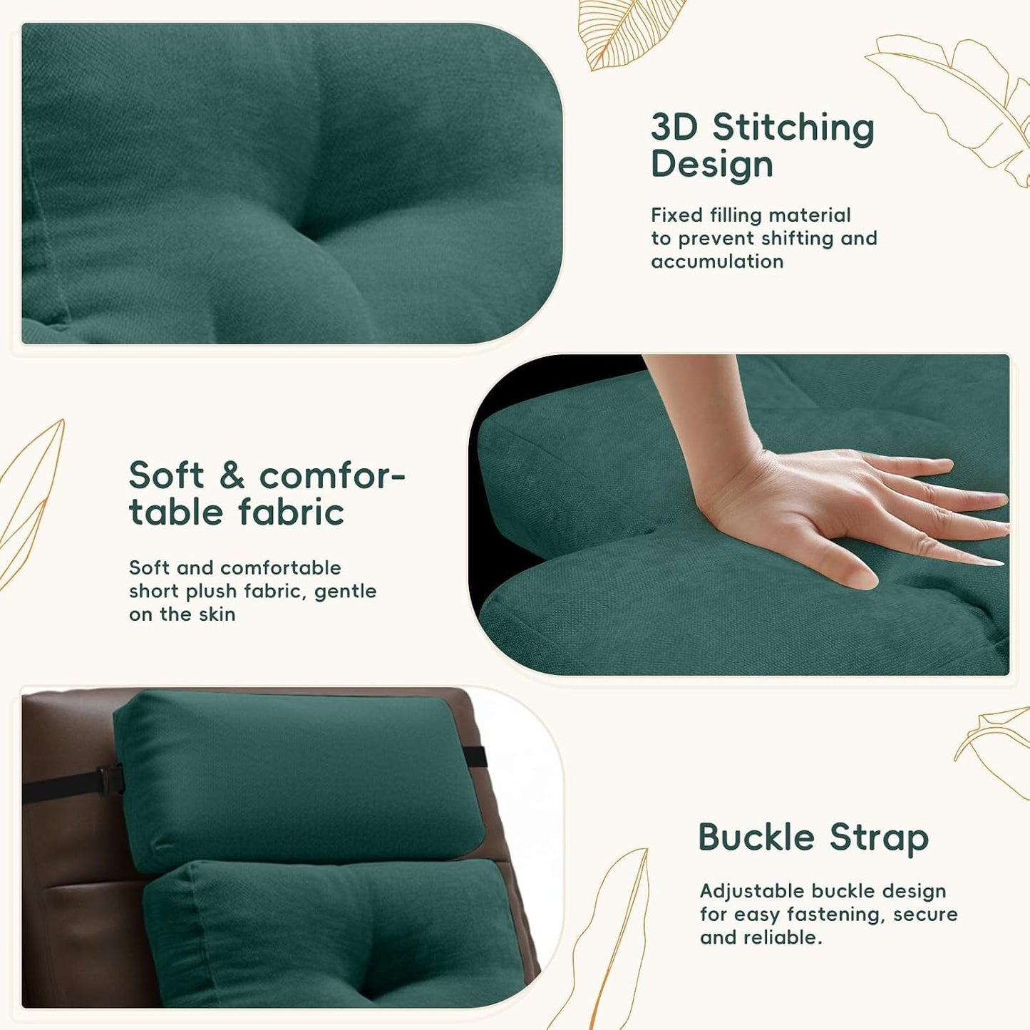 2-Piece Neck Pillow Lumbar Support Cushion for Recliner, Ergonomic High-Density Foam Backrest with Adjustable Headrest, Soft Comfy Back Support for Office Chair, Sofa, Couch, Pain Relief, Beige