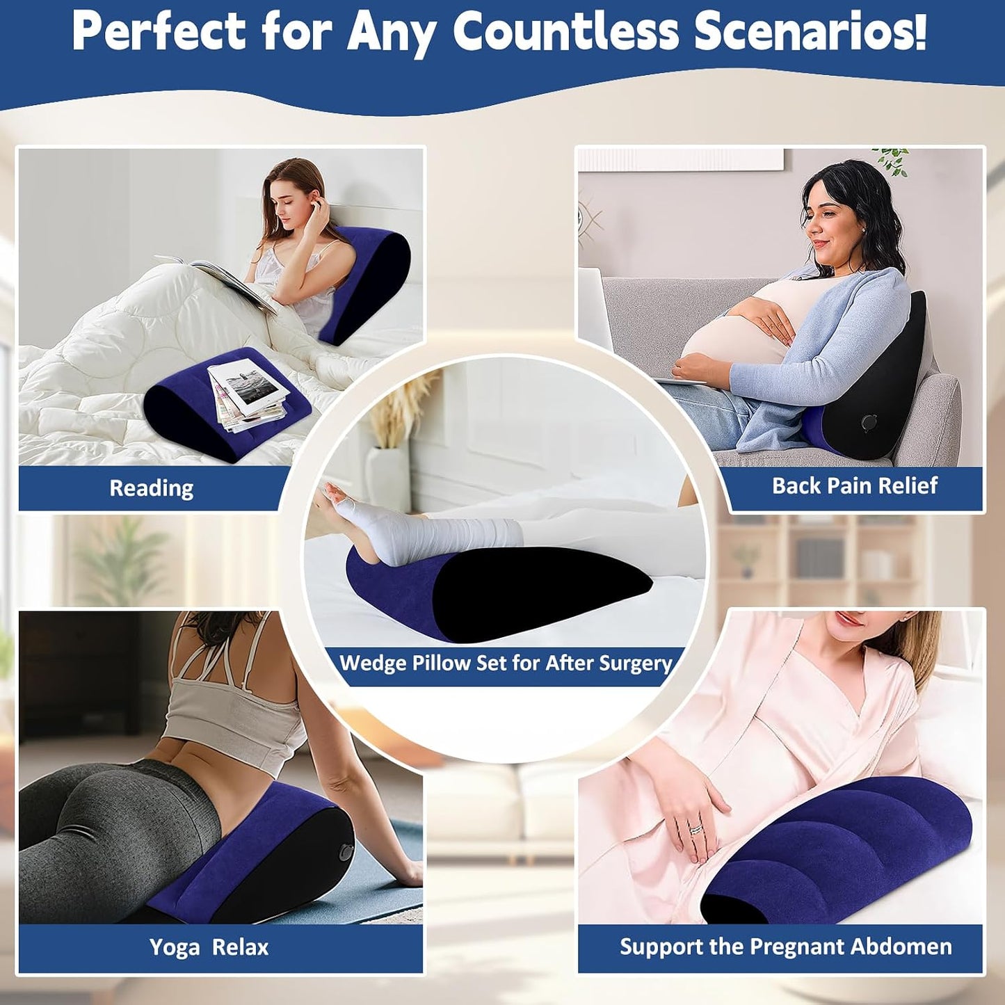 Prosixtoy Portable Wedge Pillow Inflatable Cushion - Body Positioners Lightweight Wedge Pillow for Sleeping, Leg Elevation, Use in Bed, Travel, Camping, Fast Inflating Deflation (Grey)