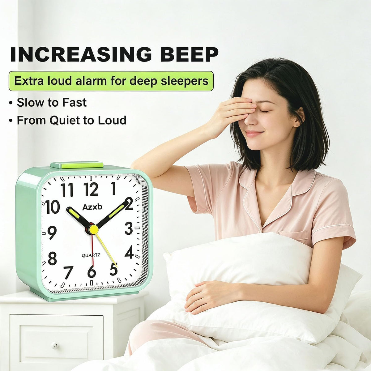 Analog Alarm Clock, Silent No Ticking Battery Operated Travel Alarm Clock with Night Light, Snooze, Loud Alarm, Luminous, Quiet Small Desk Clock for Bedrooms Deep Sleeper Adults Kids, Easy Set