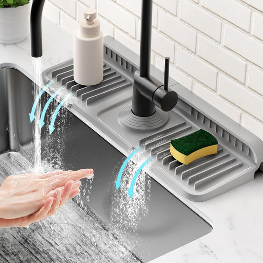 14.6 inch Faucet Mat for Kitchen Sink Splash Guard[7° Slope Fast Self-draining][Snap Lock Fit]Kitchen Sink Faucet Mat Splash Guard Kitchen Sink Area Water Splash Guard Behind Faucet Draining Mat