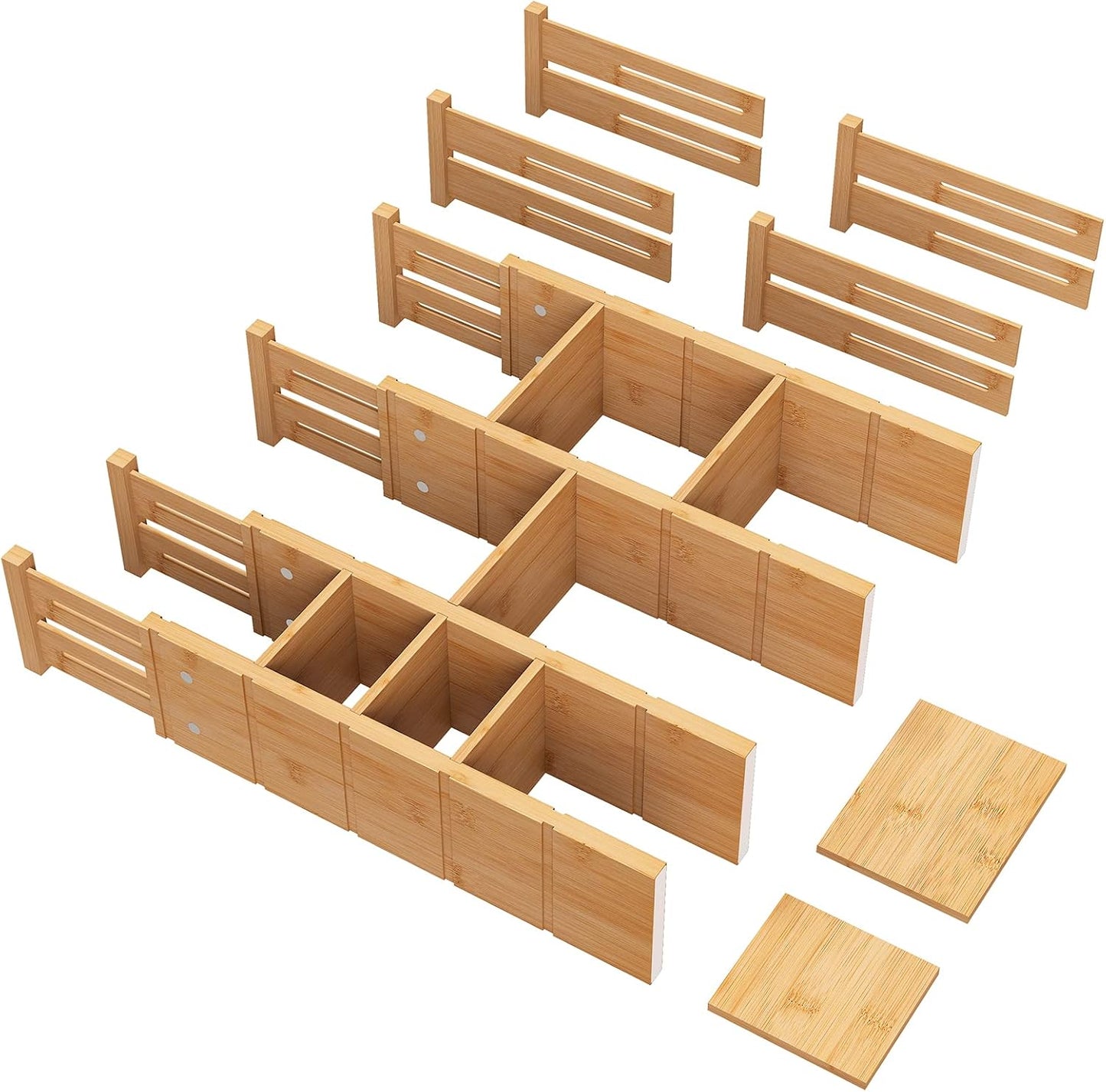 4.4" High Drawer Dividers with Inserts, Bamboo Drawer Dividers for Clothes, Expandable from 12-17.5", Adjustable drawer organizer for Bedroom, Kitchen & Office, 4 Dividers with 8 Insert.