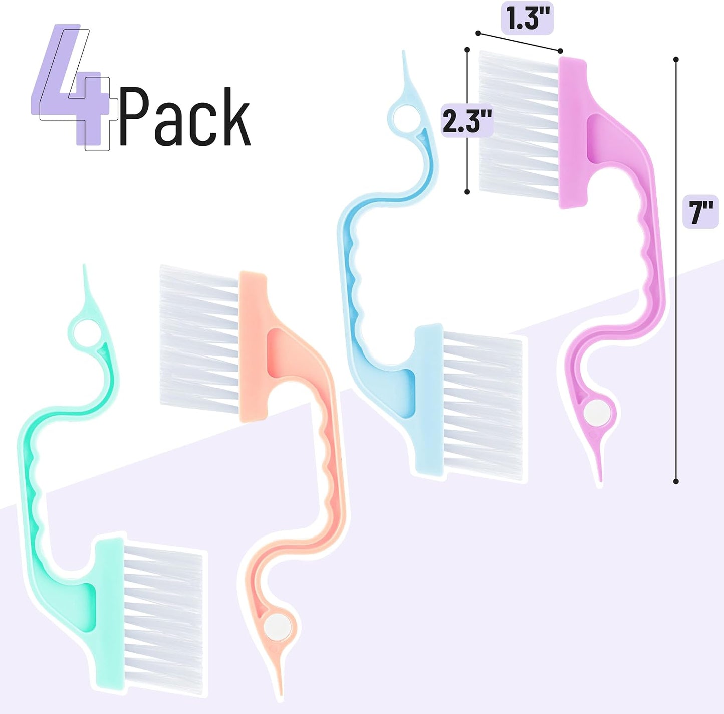 Slick- Window Track Cleaning Brush, 2 Pack, Yellow/Purple Ergonomic Handle, Built-in Scraper, Multipurpose, Window Track Cleaning Tools