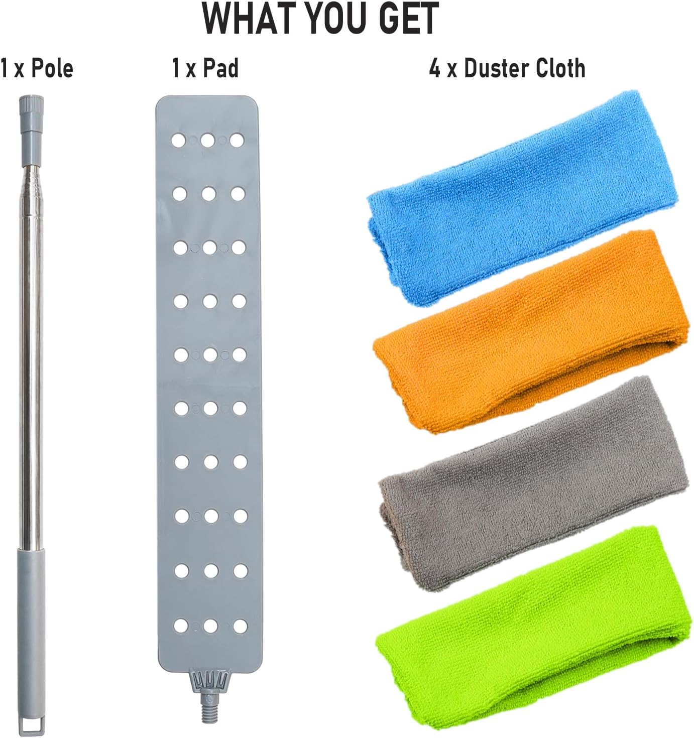 100 inches Retractable Gap Dust Cleaner Cleaning Tools with 4 Microfiber Dusting Cloths Long Handle, Washable and Retractable Duster Brush for Cleaning Under Appliances Furniture Couch Fridge
