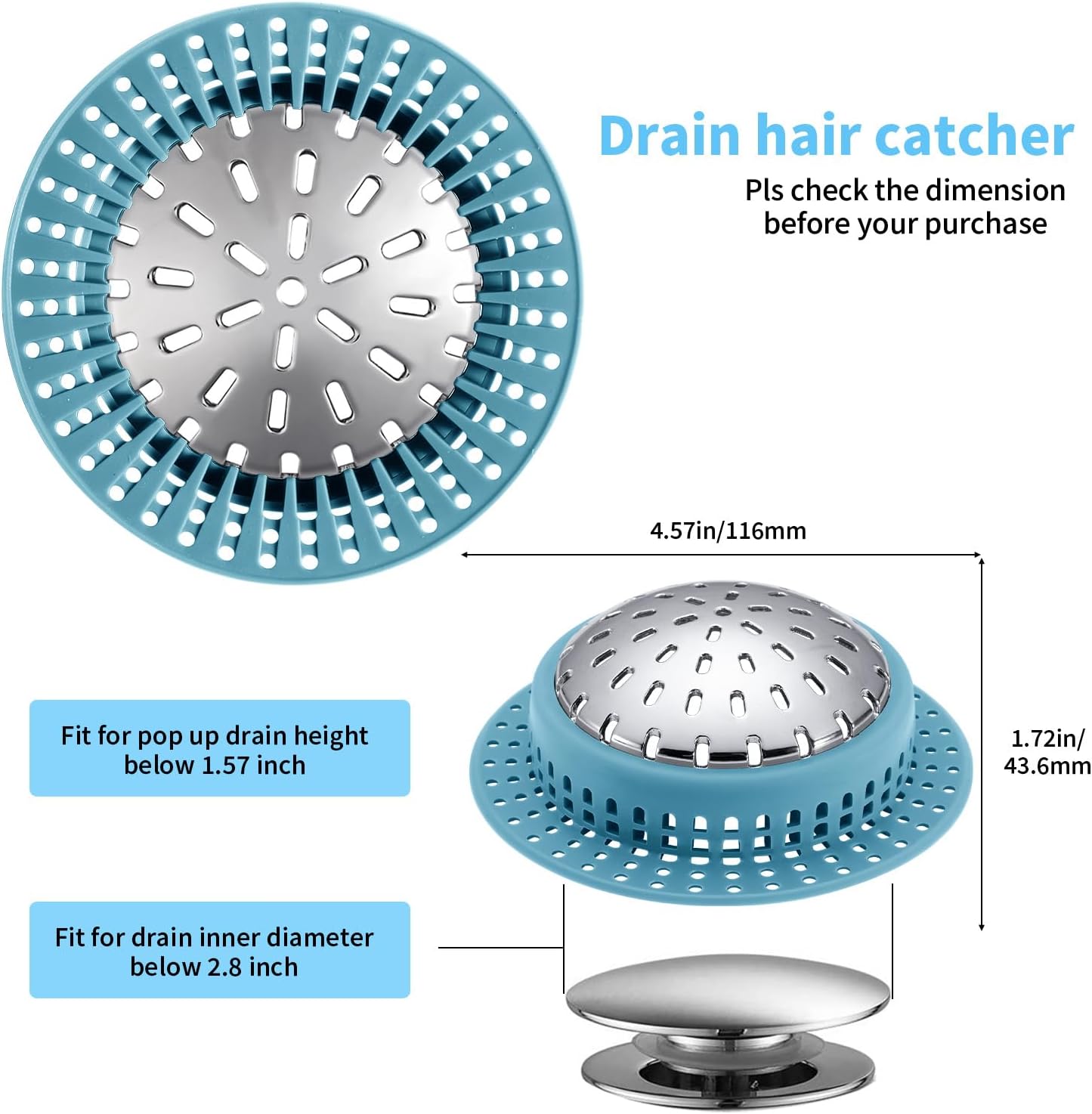 Aluvor Bathtub Drain Hair Catcher Shower Drain Cover Sink Drain Protector | Bathroom Sink & Bathtub Drain Strainer for Pop-Up & Regular Drains, grey