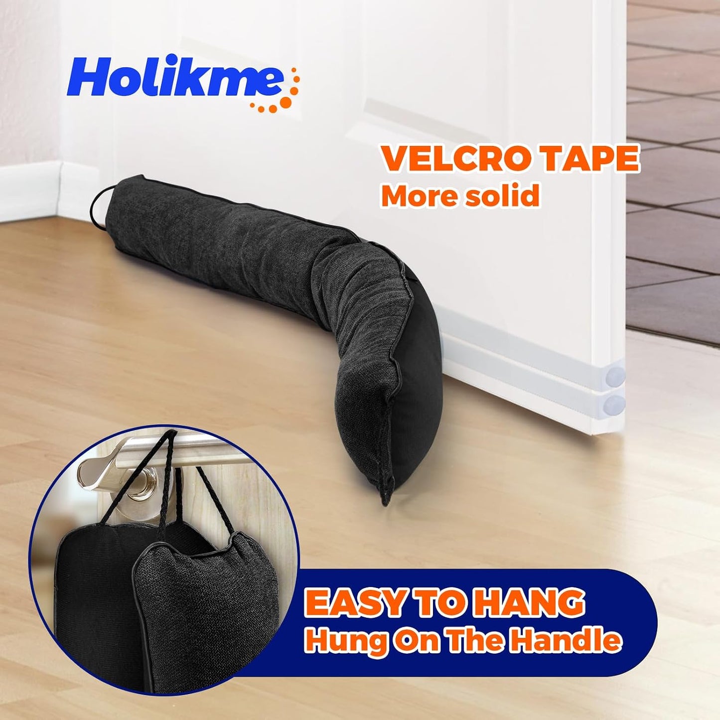 Holikme Weighted Door Draft Stopper - Under Door Seal, 36inch Black | Heavy Duty Fabric, Removable Washable Cover, Hook-and-Loop Fasteners Included, Soundproof & Thermal Insulation, Energy Saving