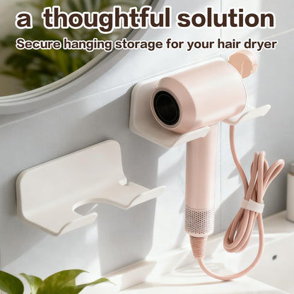 Universal Hair Dryer Holder Wall Mount, Blow Dryer Hanger with Plug Cord Organizer, No Drilling Self Adhesive for Bathroom Cabinet Door Vanity (1PCS, White)