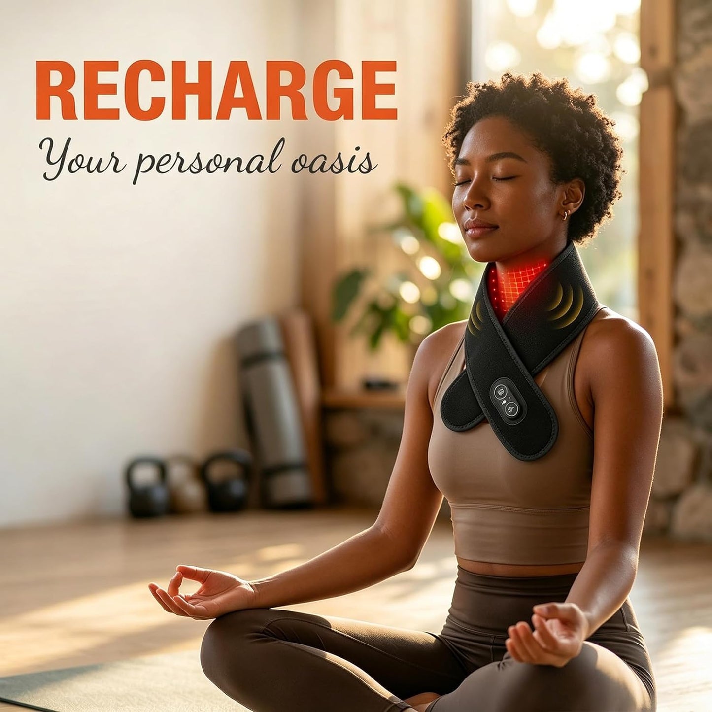 Rechargeable Neck Heating Pad, Cordless Heated Neck Wrap for Home, Office & Travel, 3000mAh Neck Massager with 660nm & 850nm Red Light, 3 Heat & 3 Vibration Levels, Black