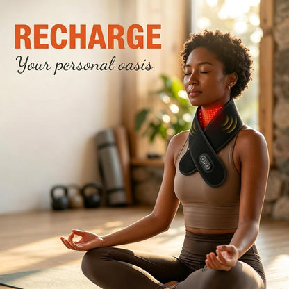 Rechargeable Neck Heating Pad, Cordless Heated Neck Wrap for Home, Office & Travel, 3000mAh Neck Massager with 660nm & 850nm Red Light, 3 Heat & 3 Vibration Levels, Black