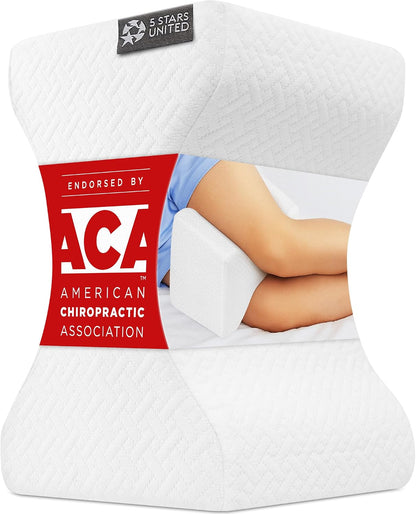 5 STARS UNITED Knee Pillow for Side Sleepers - Hip Pain Relief, Memory Foam Leg Cushion for Side Sleeping - Between Legs Pillow for Sciatica & Lower Back Pain, White