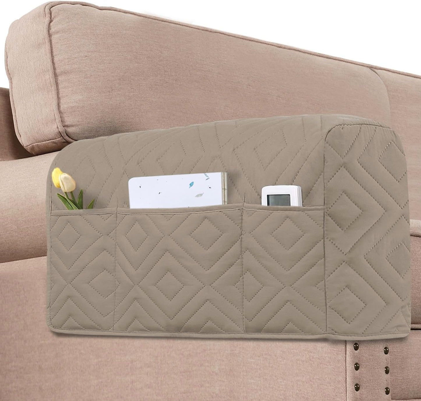 H.VERSAILTEX Water Resistant Armrest Covers for Sofa, 2 Pack, Ivory/Beige | Waterproof Armchair Caddy, Couch Arm Covers Remote Control Holder Sofa Armrest Organizer for Magazine, Tablet, Phone, iPad