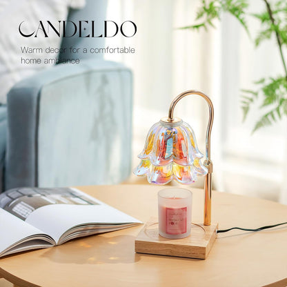 Candeldo Candle Warmer Lamp with Timer, Gold Flower Glass Shade