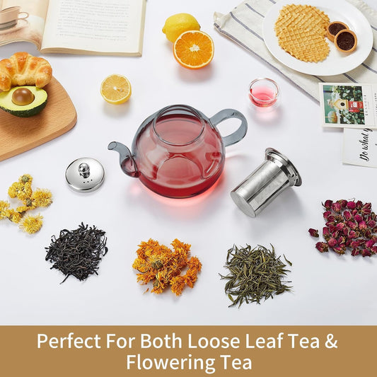 Glass Teapot with Removable Infuser, 20 oz/600ml Glass Tea Pot Small Borosilicate Tea Steeper Kettle with Loose Leaf Tea Strainer For Flower Blooming Tea, ClearTea Maker Pitcher