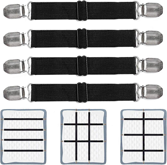 Adjustable Bed Sheet Clips, Sheet Fasteners Holder Straps and Suspender, Gripper, Extend From 21" to 80" Long Style Elastic Fasteners Bands Heavy Duty Suit for Mattress, Sofa, Couch, Recliner and More