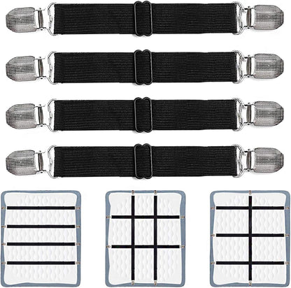 Adjustable Bed Sheet Clips, Sheet Fasteners Holder Straps and Suspender, Gripper, Extend From 21" to 80" Long Style Elastic Fasteners Bands Heavy Duty Suit for Mattress, Sofa, Couch, Recliner and More