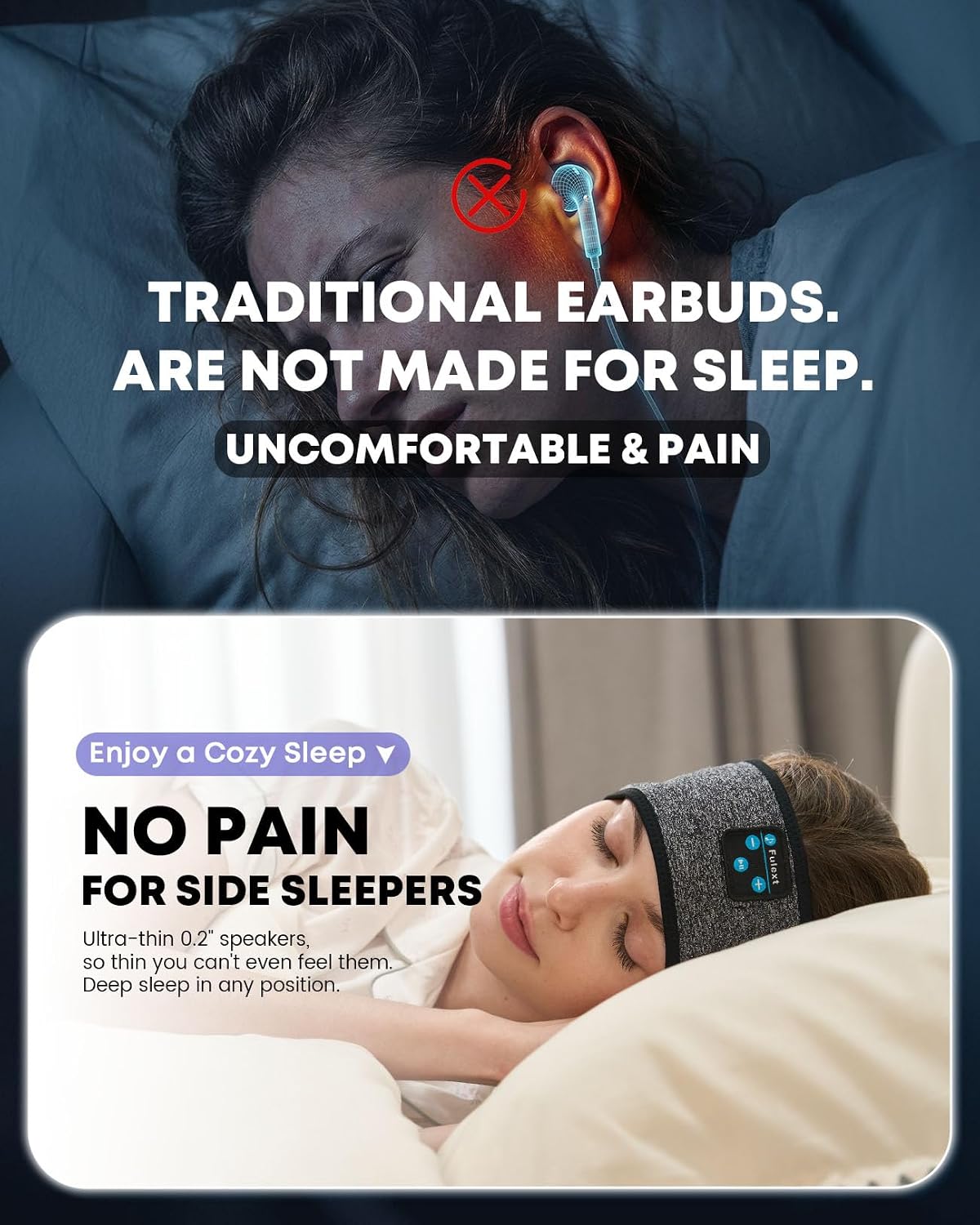 Sleep Headphones Bluetooth Headband,Sleeping Headphones Sports Headband, Long Time Play Sleeping Headsets with Built in Speakers Perfect for Workout,Running,Yoga