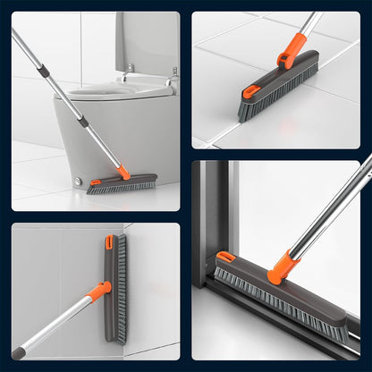 AIR U+ Heavy Duty Grout Scrub Brush with Long Handle & Hair Clip | 180° Swivel Scrub Brush V-Shape Grout Line Scrubber Stiff Bristles for Deep Cleaning Crevice, Tile Line, Corners