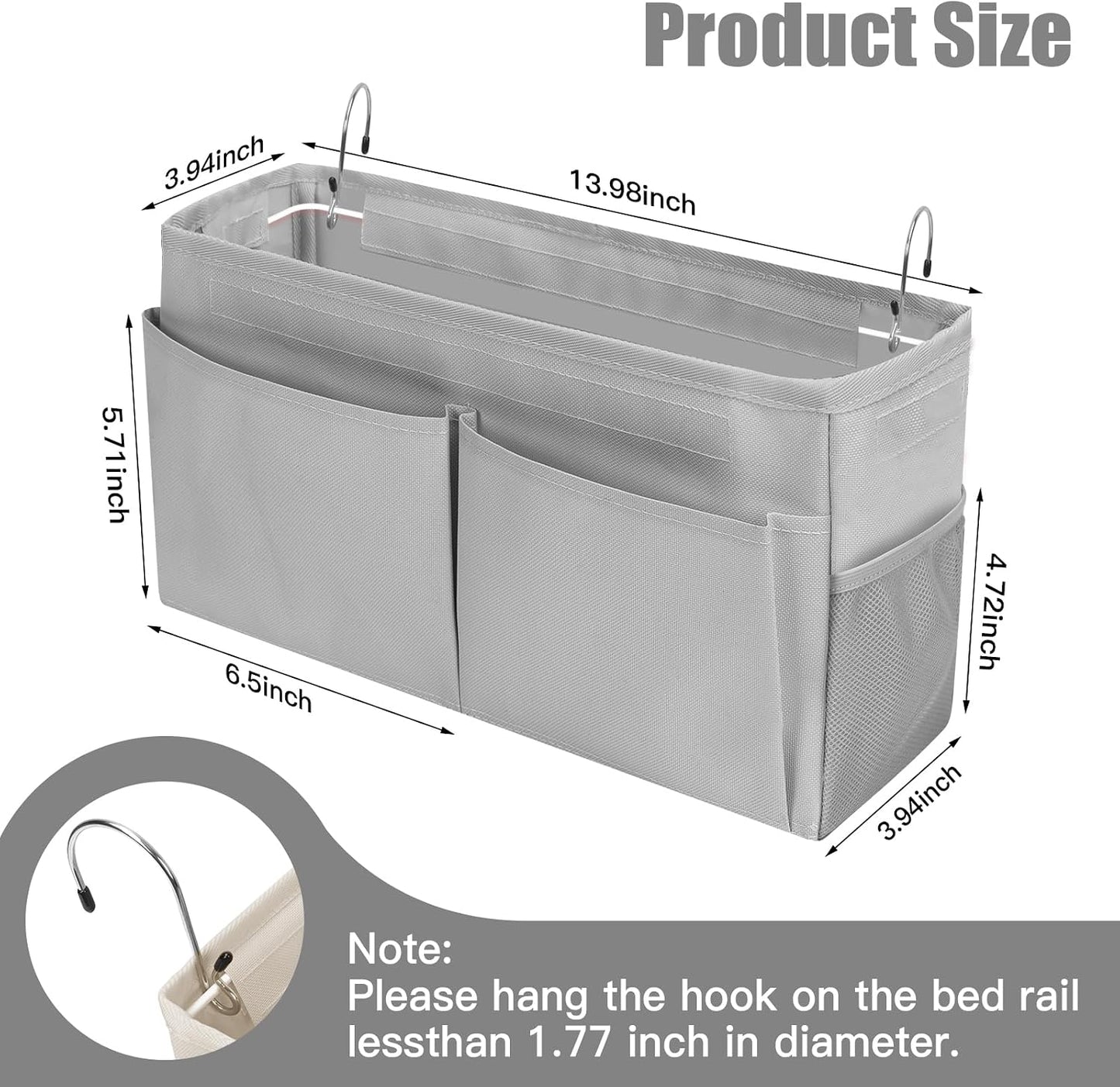 Bedside Caddy Organizer with Fixed Straps, Bunk Bed Caddy ideal for Home, Bunk Bed, Dorm, Hospital, Crib, Versatile Bedside Storage Solution (Beige)