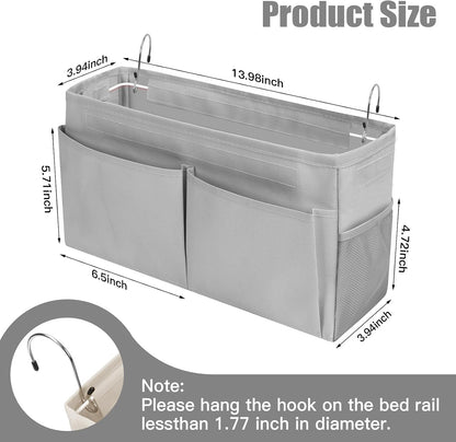 Bedside Caddy Organizer with Fixed Straps, Bunk Bed Caddy ideal for Home, Bunk Bed, Dorm, Hospital, Crib, Versatile Bedside Storage Solution (Beige)