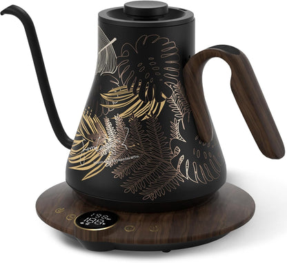 Cocinare Gooseneck Electric Kettle, ±1°F Precise Temperature Control, 1500W Fast Heating, Pour Over Coffee & Tea Kettle with Brew Timer & Keep Warm, Stainless Steel, 0.9L (Matte Black)