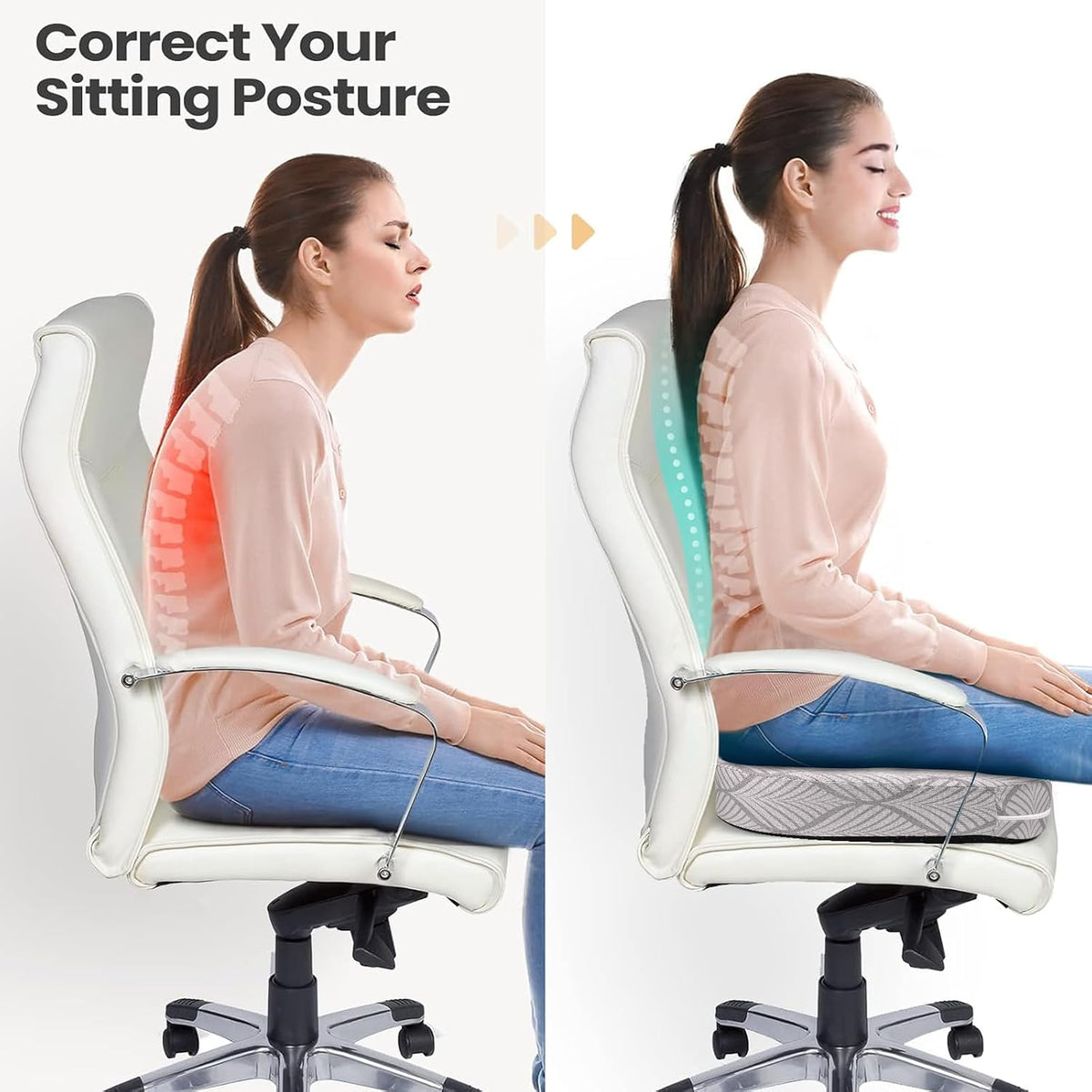 Tailbone Pain Relief Cushion, Memory Foam Seat Cushion for Coccyx Sciatica Pain Pressure Relief Office Desk Chair