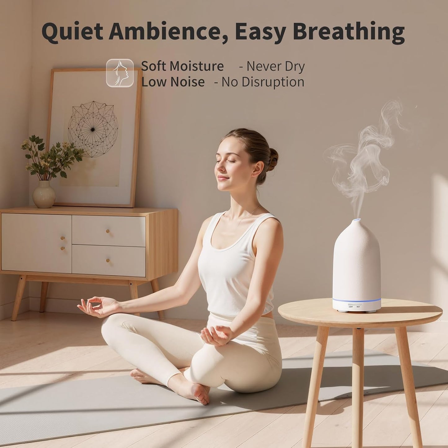 URPOWER 180ML Ceramic Essential Oil Diffuser, Ultrasonic Aromatherapy Diffuser with 7-Color Lights, Auto Shut-Off, Quiet Oil Diffuser for Bedroom, Home Office