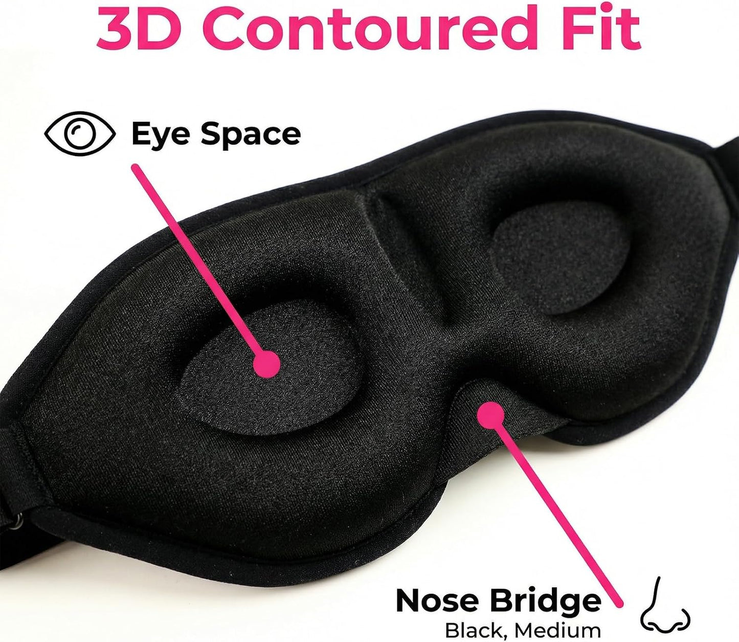 2 Pack Sleep Masks 3D Contoured Eye Mask for Sleeping Upgraded Slanted Nose Wing Light-Blocking Fits Side Sleepers