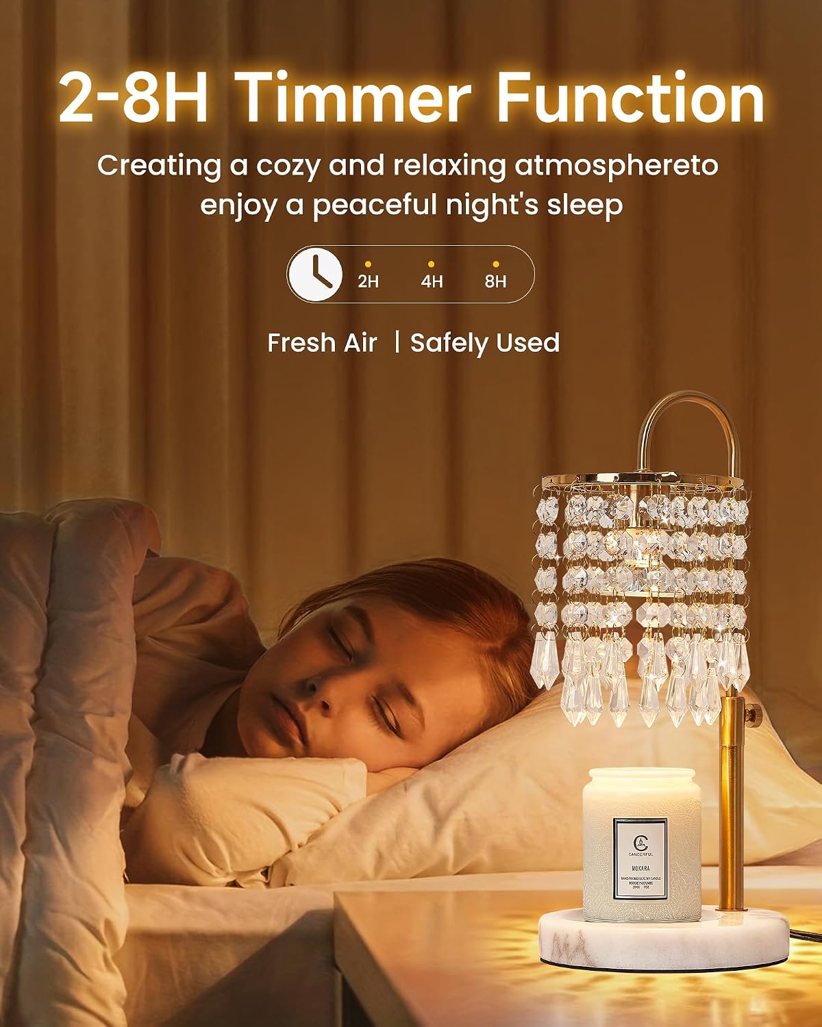 Candle Warmer Lamp with Timer Dimmer and 3 Bulbs, Candle Lamp Warmer with Marble Base for Adjustable Height, Crystal Candle Lamp for Jar Candles, House Warming Gifts Home Room Decor, Silver
