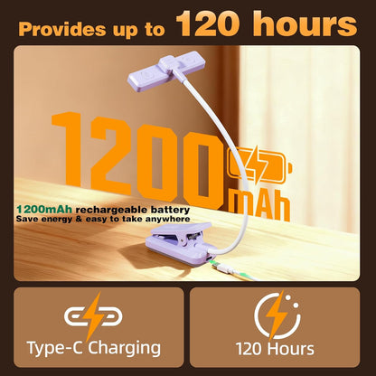VAVOFO Rechargeable Book Light Rotatable：24 LEDs Reading Light, 3-Color & 9-Brightness Book Lamp, Eye Cared 120Hrs Runtime Lightweight Clip on Led Light for Book Lovers (Black)