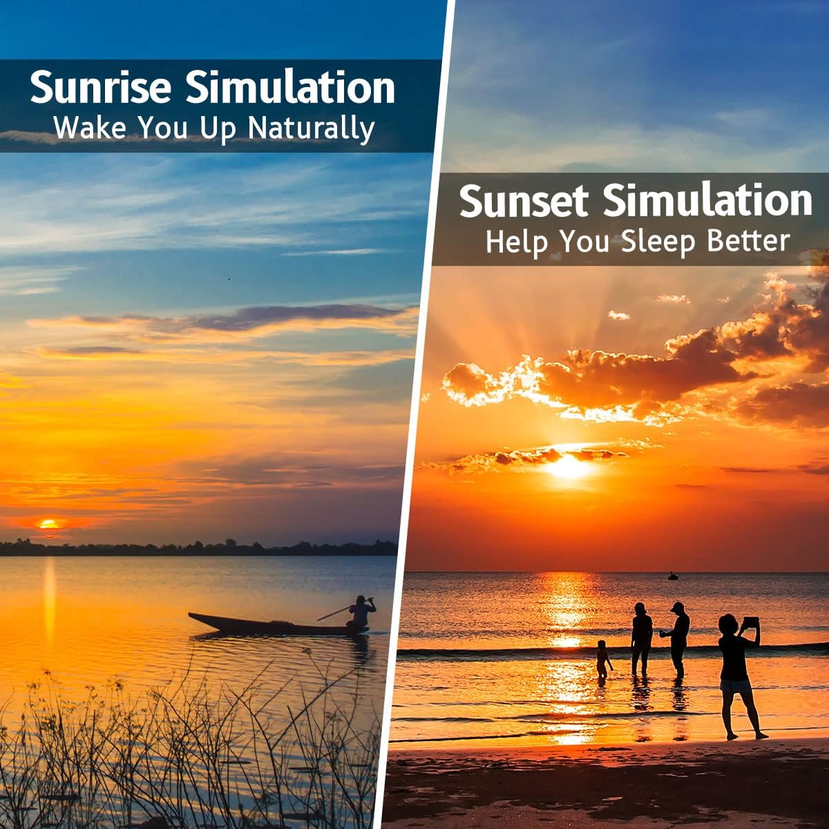 Wake Up Light Sunrise Alarm Clock with Sunrise Sunset Simulation 23 Nature Sleep Sounds 13 Colors Night Light Dual Alarms Snooze Function Sleep Aid for Heavy Sleepers Kids Adults (Black)
