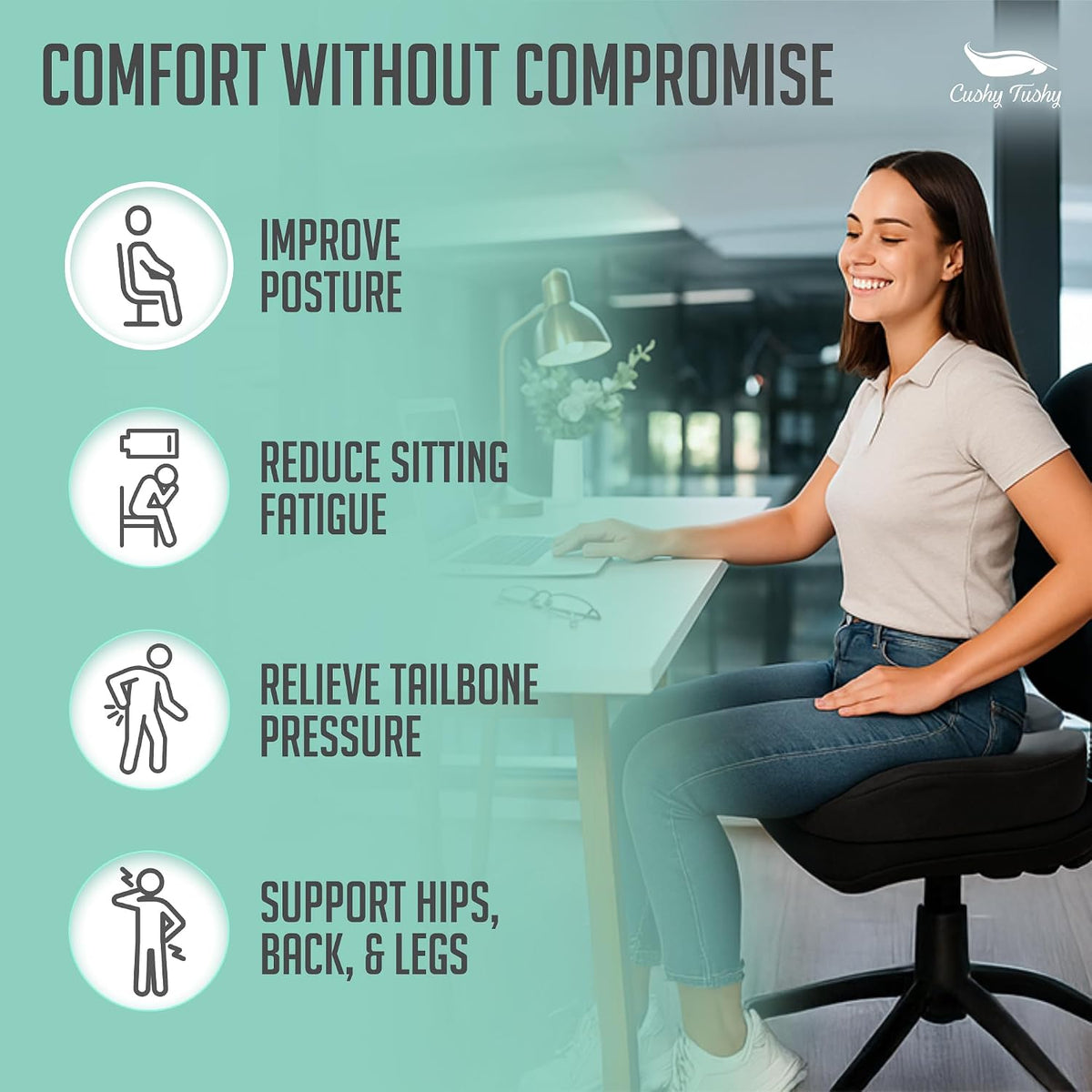 Cushy Tushy Premium Foldable Travel Seat Cushion - for Relief of Lower Back, Sciatic, Butt and Tailbone Pain - for Home & Office Use, Perfect for Travel or Driving - Coccyx Seat Cushion