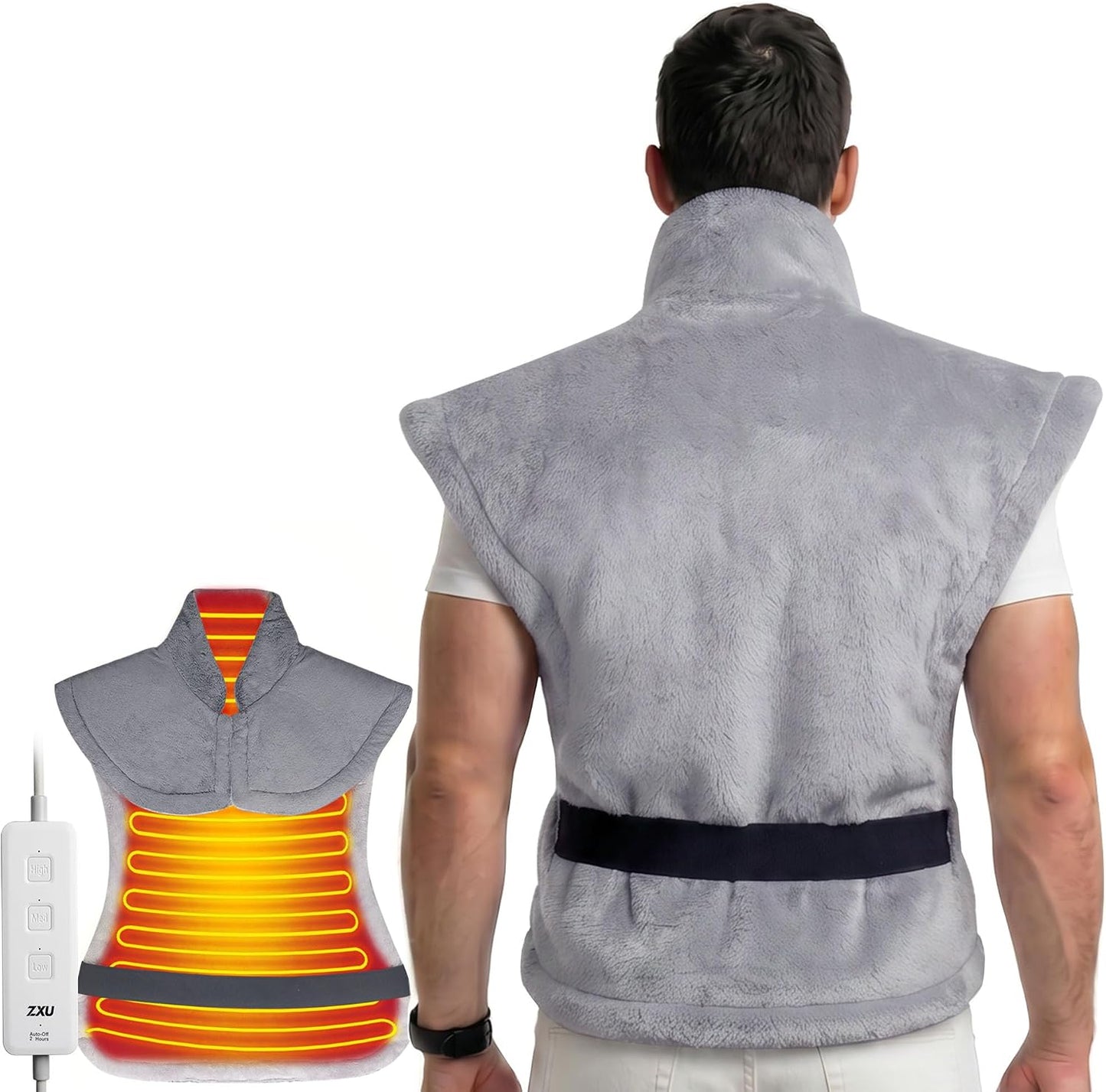 Heating Pad for Back Neck, and Shoulder, 38" x 26" Extra Large Electric Heated Wrap for Back Pain Relief, 3 Heat Settings, 11 ft Long Cord, Auto Shut Off King Size Hot Heated Pad