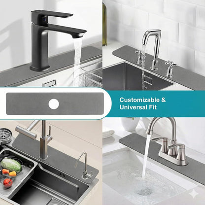 Cuttable Kitchen Sink Faucet Mat: 30" Lx5.5 W Splash Guard with Center Hole | Customizable Absorbent Non-slip Fabric Rubber Mat, Cut to Fit 2,3,4 Holes Irregular Sink with Soap Dispenser Air Gap