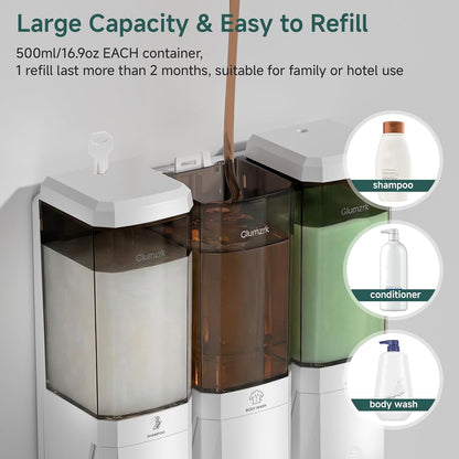 Shampoo and Conditioner Dispenser 3 Chamber No Drill Shampoo Dispenser for Shower Wall Mounted Shower Soap Dispenser 3 * 500ml Refillable Shower Dispenser for Bathroom Hotel(Black 3 Chamber)