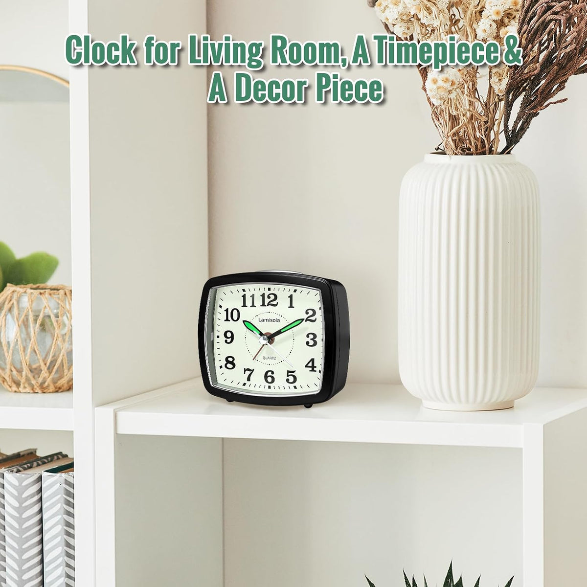 Lamisola Analog Travel Alarm Clock for Bedroom, Small Desk Clock Black