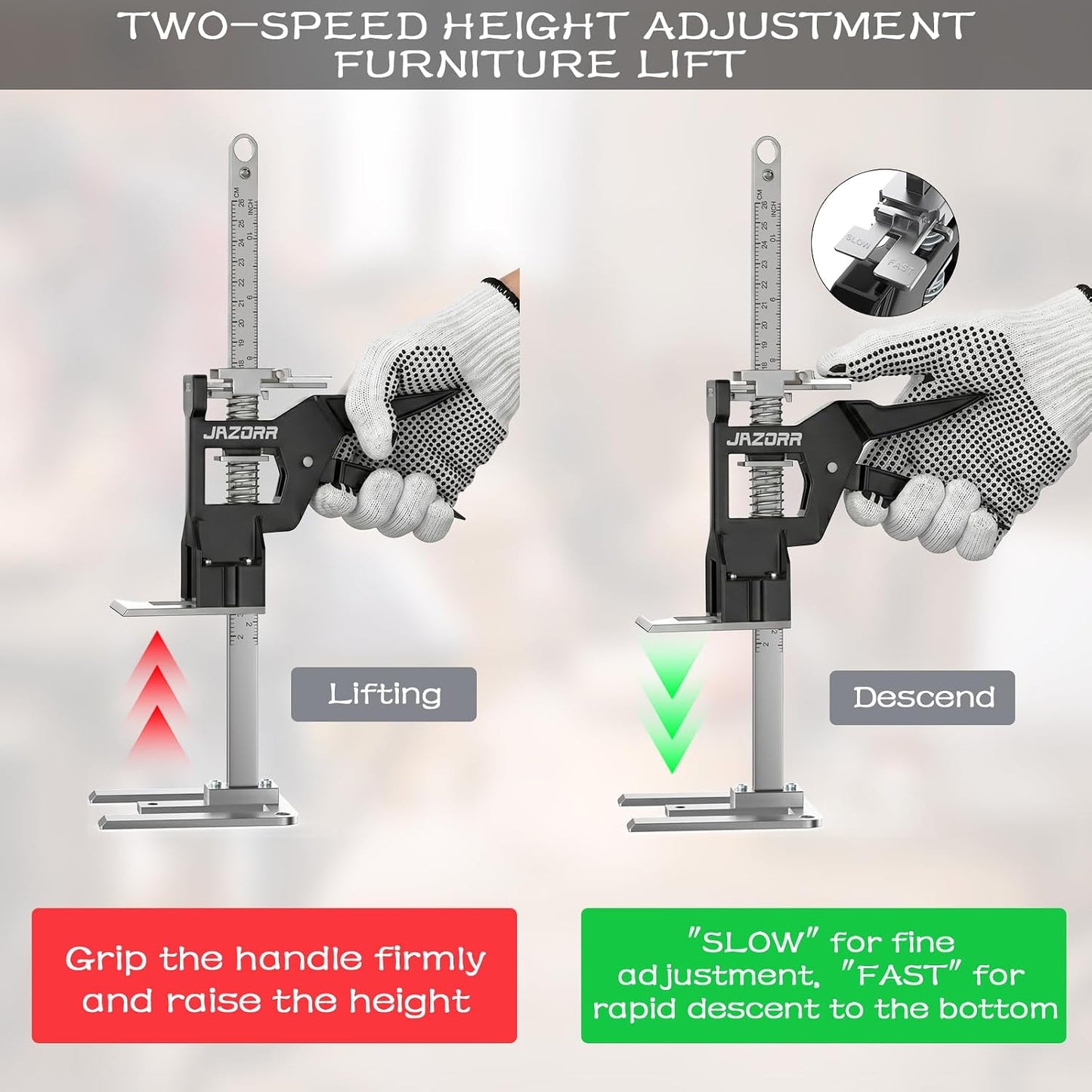2Pcs Metal Labor Saving Arm Jack, Hand Furniture Lifter Tool, Furniture Jack, 440LBS Capacity Precise Control Slow/Fast Descent for Lifting Door Furniture, Window, Wall Tile Positioning