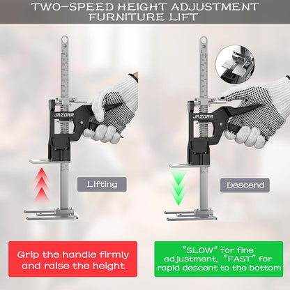 2Pcs Metal Labor Saving Arm Jack, Hand Furniture Lifter Tool, Furniture Jack, 440LBS Capacity Precise Control Slow/Fast Descent for Lifting Door Furniture, Window, Wall Tile Positioning