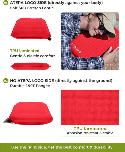 ATEPA Inflatable Seat Cushion | 2" & 2.5" foam core seat pad, Self inflating, Compact, Stadium, Airplane, Travel, Camping, Hiking, Sports events