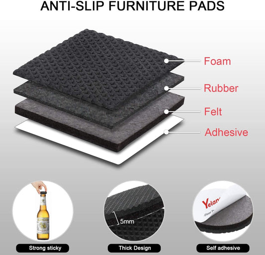 Non Slip Furniture Pads -56 pcs（1+2）” Furniture Grippers, Non Skid Furniture Legs,Self Adhesive Rubber Furniture Feet, Anti Slide Furniture Hardwood Floor Protector for Keep Couch Stoppers