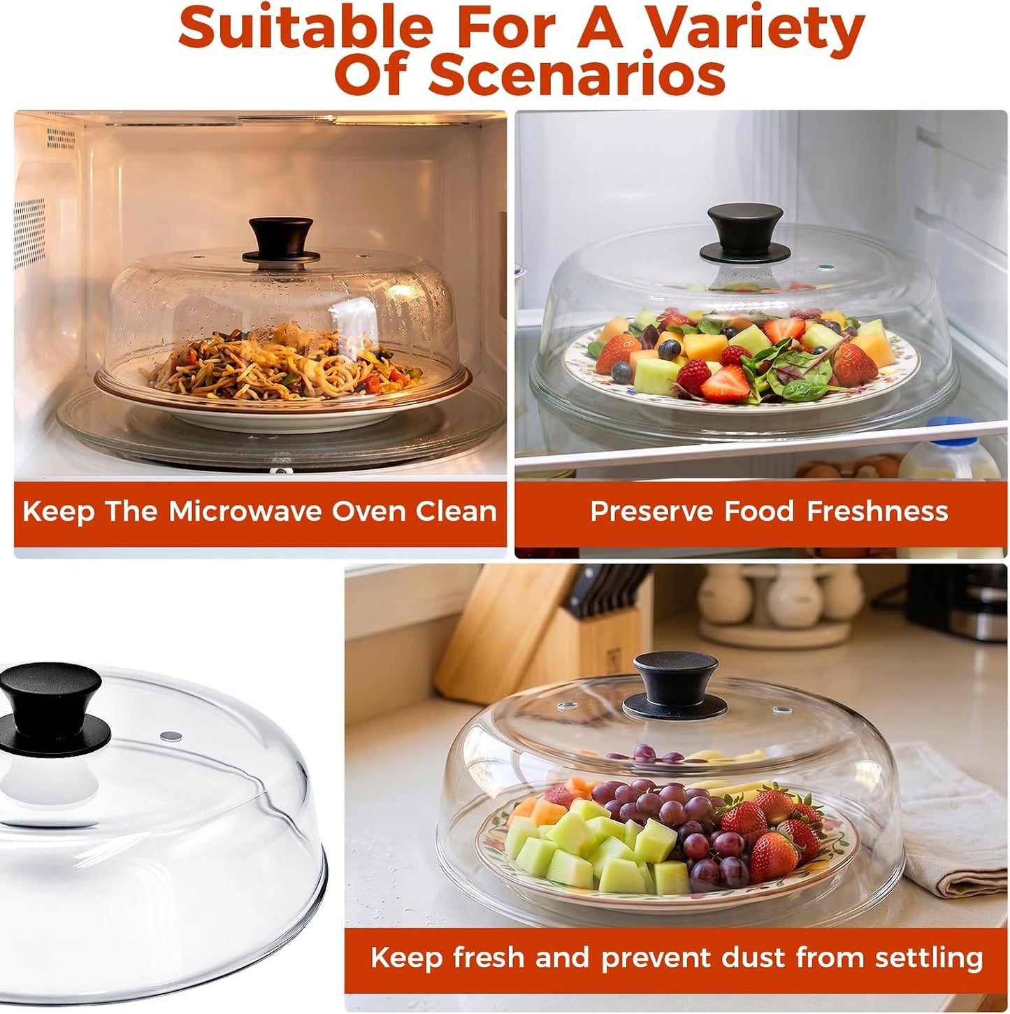 Glass Microwave Splatter Cover for Food, 10 In Glass Microwave Splatter Guard with Vent Hole, BPA Free, Easy-Grip Silicone Knob, Dishwasher Safe, Food Grade, Heat Resistant, No Plastic