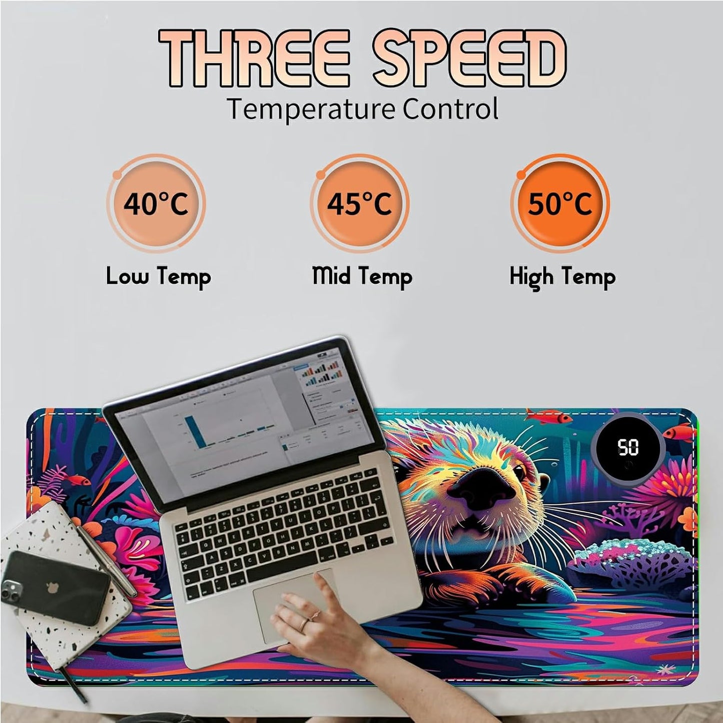 Heated Desk Pad Heated Large Mouse Pad, Electric Quickly Warm Desk Mat with 3 Levels Heating 3 Hours Auto Shut-Off, 31.5" x 13" Warm Gaming Mousepad Hand Foot Warmer, Baby Elephant